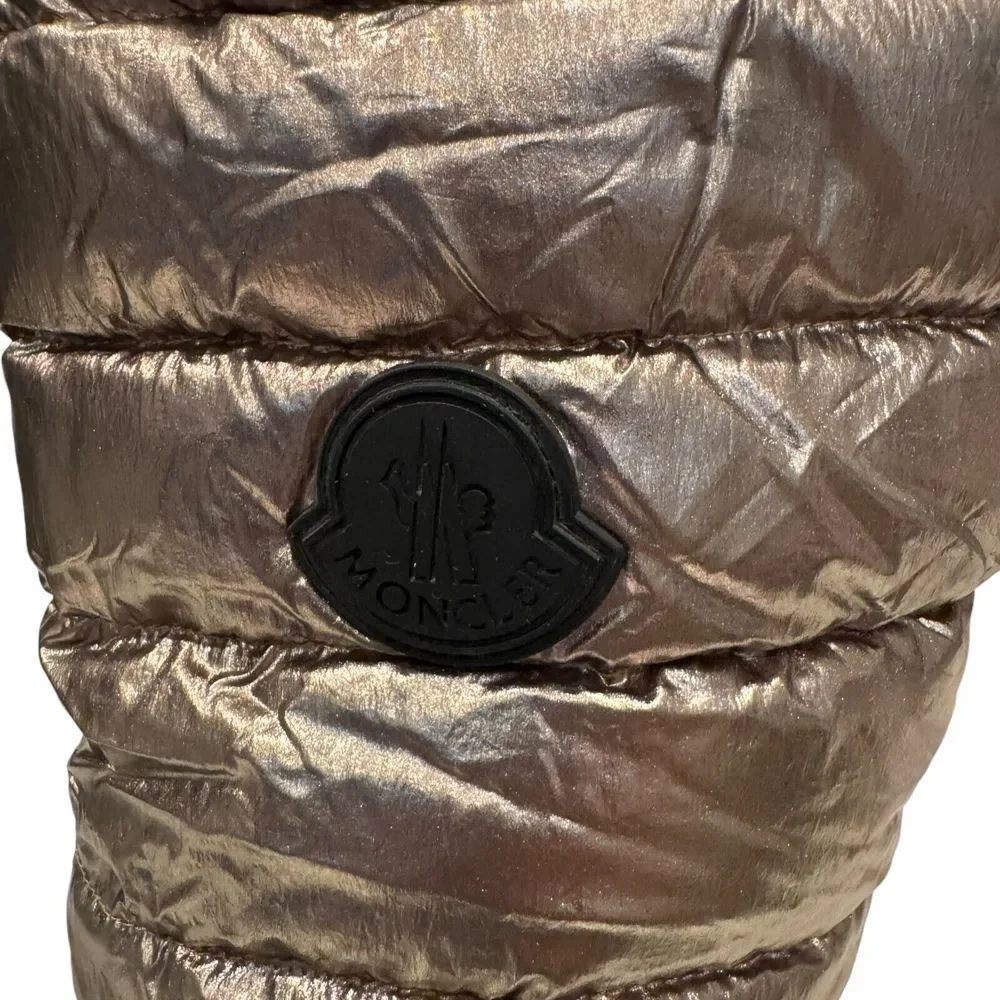 Moncler Black Rubber Boots with Metallic Taupe Quilted Shaft